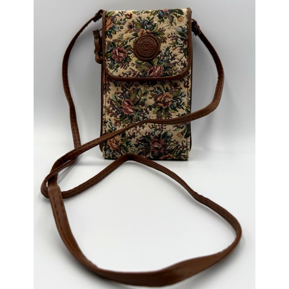 Vintage Mitzi Beige Floral Tapestry Small Crossbody/Hand Bag